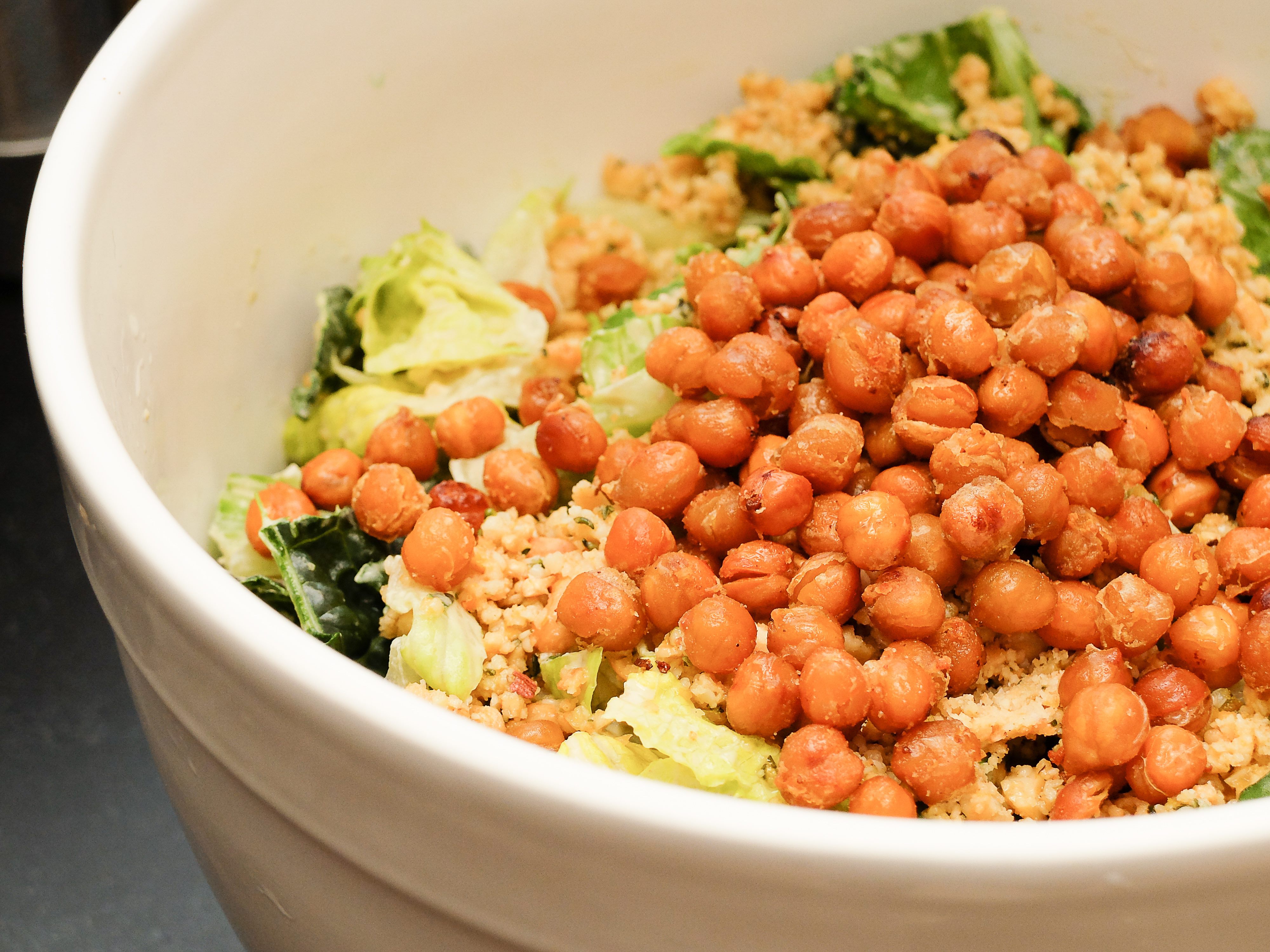 Vegan Kale Caesar with Crispy Roasted Chickpeas