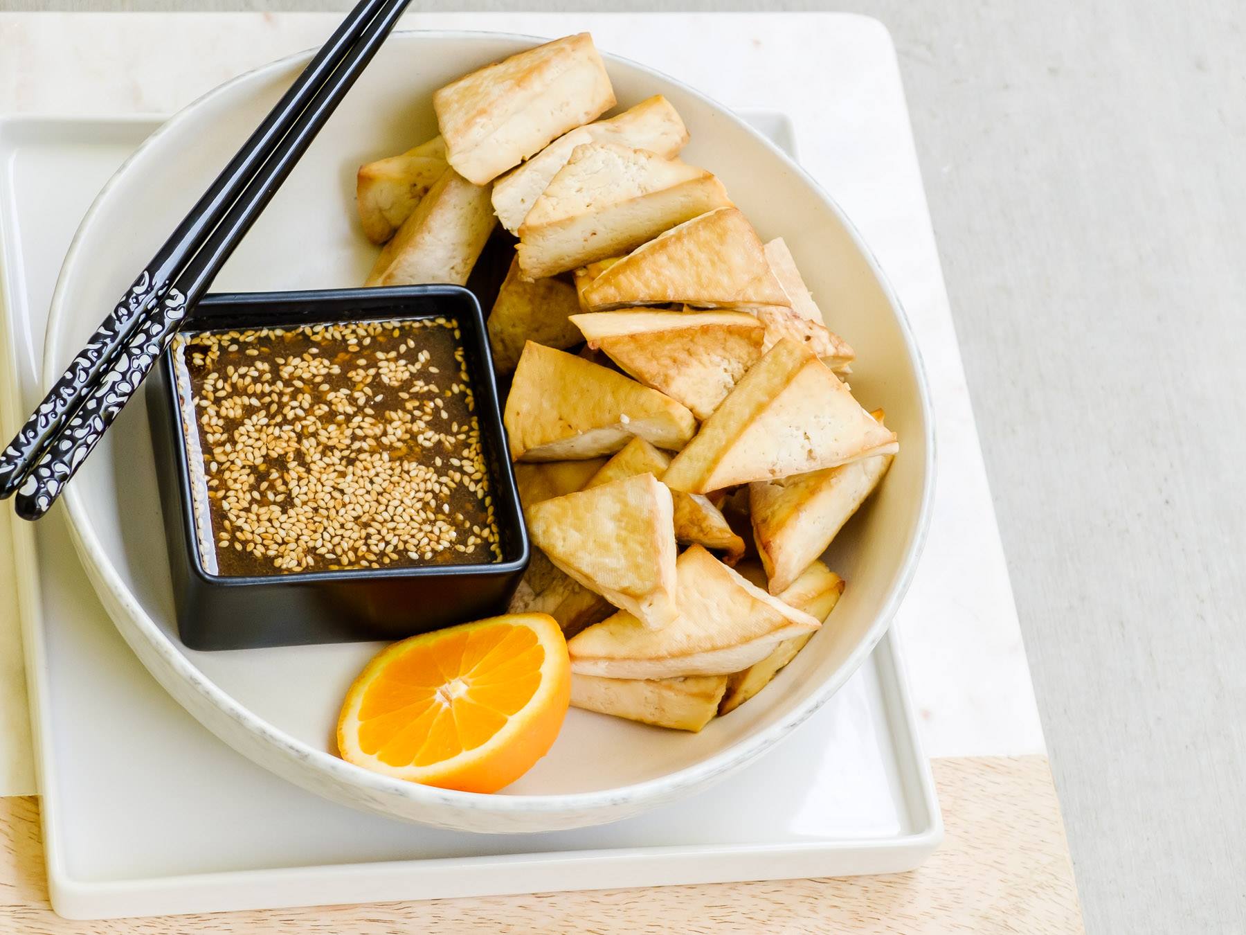 The Perfect Baked Tofu with Sesame-Citrus Dipping Sauce