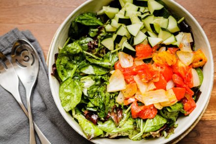 Simple Tossed Salad with Sautéed Summer Produce