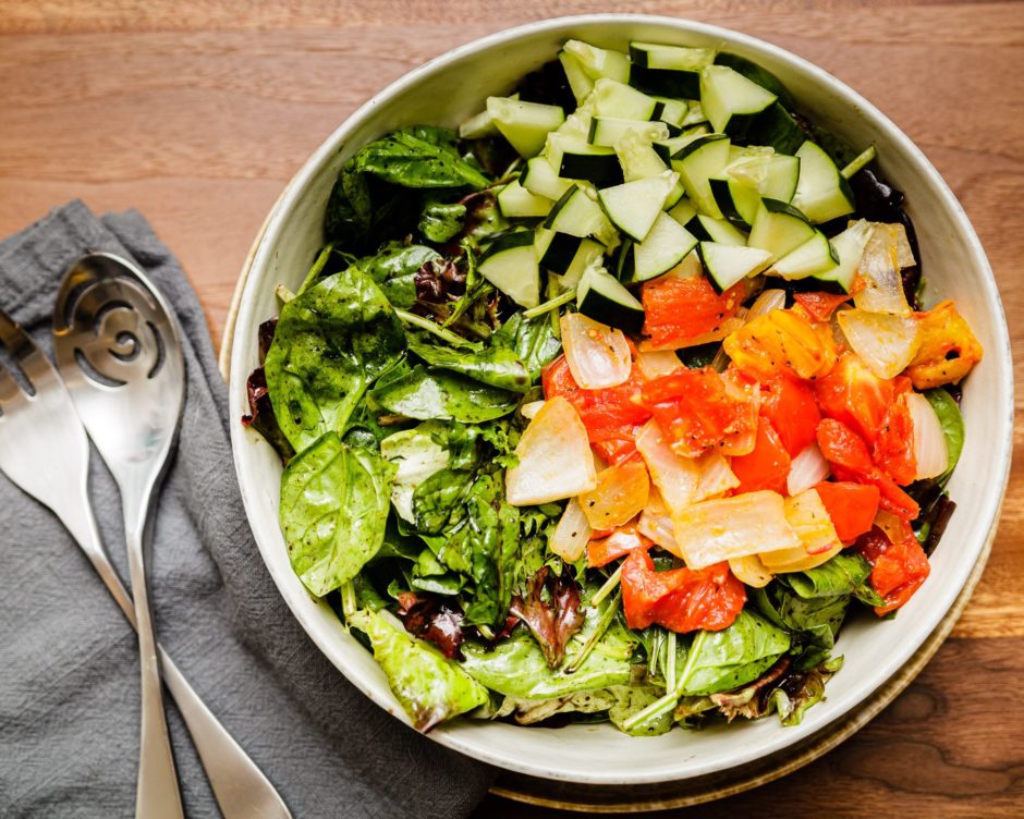 Simple Tossed Salad with Sautéed Summer Produce